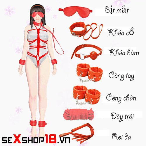 Bộ đồ chơi bằng da đỏ 7 món - Dụng cụ bạo dâm (BD01) 3 Bộ đồ chơi bằng da đỏ 7 món dụng cụ bạo dâm giá rẻ tại TPHCM