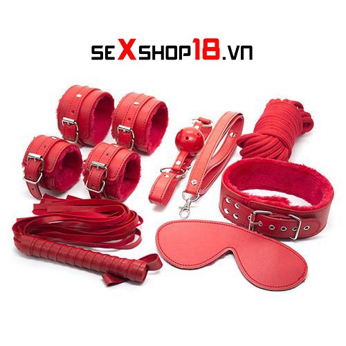 Bộ đồ chơi bằng da đỏ 7 món dụng cụ bạo dâm chất lượng cao