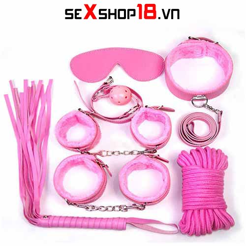 Bộ đồ chơi bằng da hồng 7 món dụng cụ bạo dâm giá rẻ